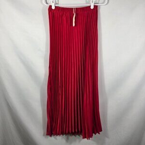 Laffaire Red Pleated Skirt Women's Size Medium Elastic Waist Long Length NEW